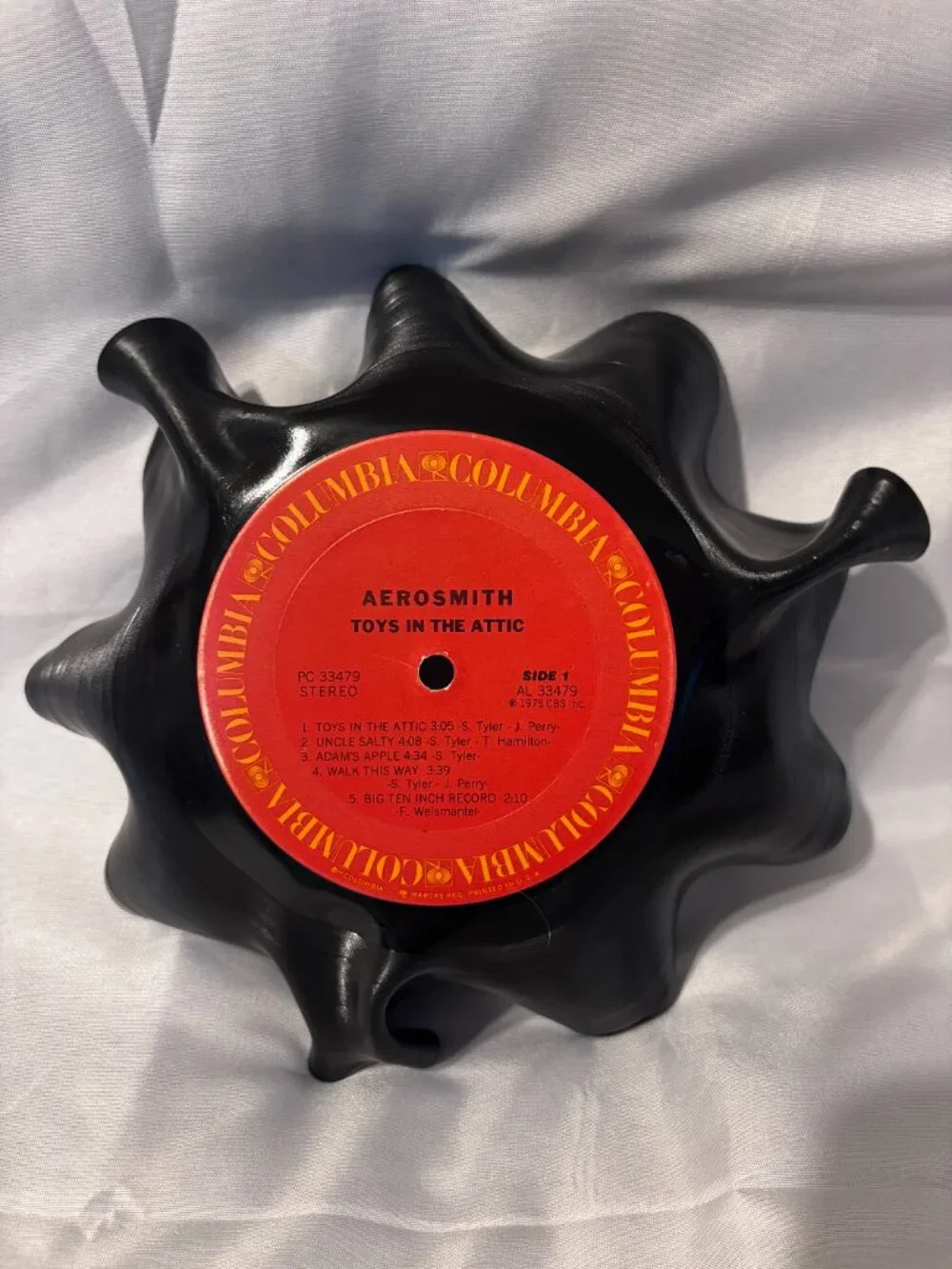 Aerosmith Toys in the Attic Vinyl Record Bowl Columbia 1975 Upcycled Decor